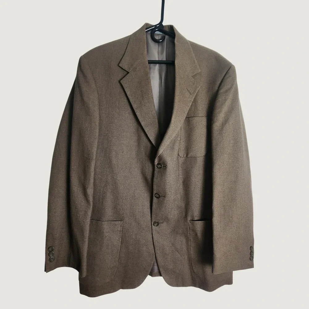 Vtg Haggar City Casuals Tweed Wool-Blend Blazer Jacket Mens 44R Brown Sport Coat